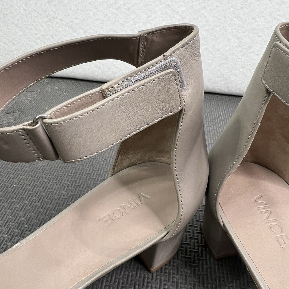 Vince Leather Ankle Strap Sandals Women's 11 M Beige Minimalist Block Heel Shoes - Picture 9 of 9